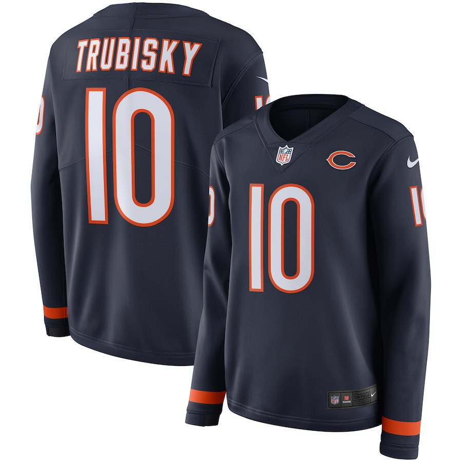 Women Chicago Bears #10 Trubisky  blue  Limited NFL Nike Therma Long Sleeve Jersey->new york jets->NFL Jersey